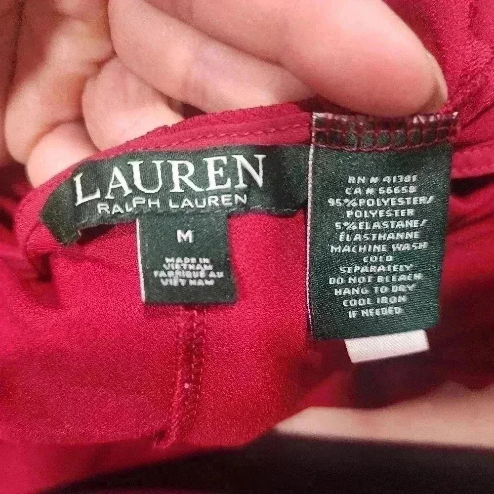 Lauren Ralph Lauren Tunic Women Red Keyhole Stretch Shirt Size Med - Picture 4 of 6